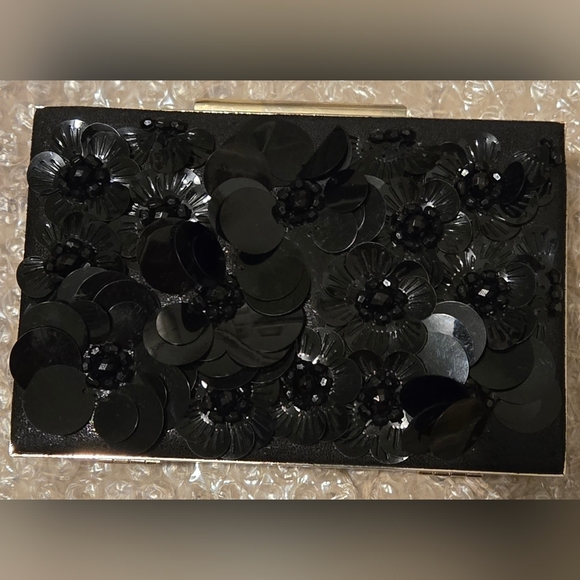 INC Adlee Clutch Black Floral Embellished Crossbody NWT - Picture 2 of 15